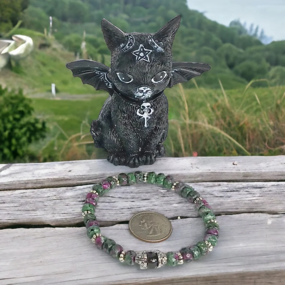 Ruby Zoisite & Obsidian Mala Bracelet Y2K  Crystalcore Egirl New Age Grunge 00s